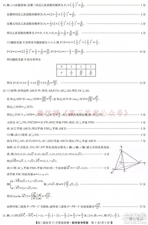 2022届九师联盟高三新高考11月质量检测数学试题及答案