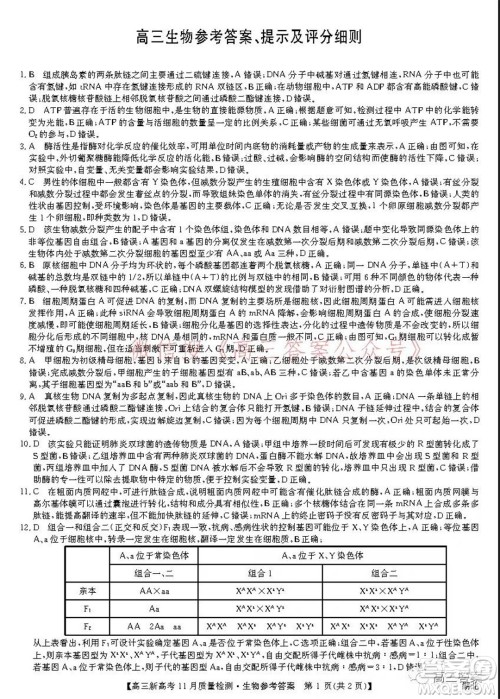 2022届九师联盟高三新高考11月质量检测生物试题及答案 2022届九师联盟高三新高考11月质量检测生物试题及答案