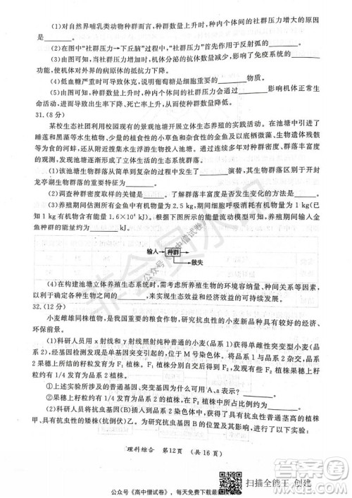 开封市2022届高三第一次模拟考试理科综合试题及答案 开封市2022届高三第一次模拟考试理科综合试题及答案