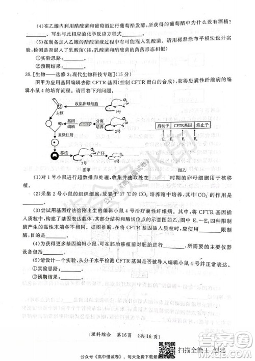 开封市2022届高三第一次模拟考试理科综合试题及答案