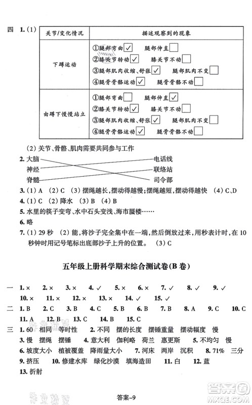 浙江少年儿童出版社2021每课一练五年级科学上册J教科版答案