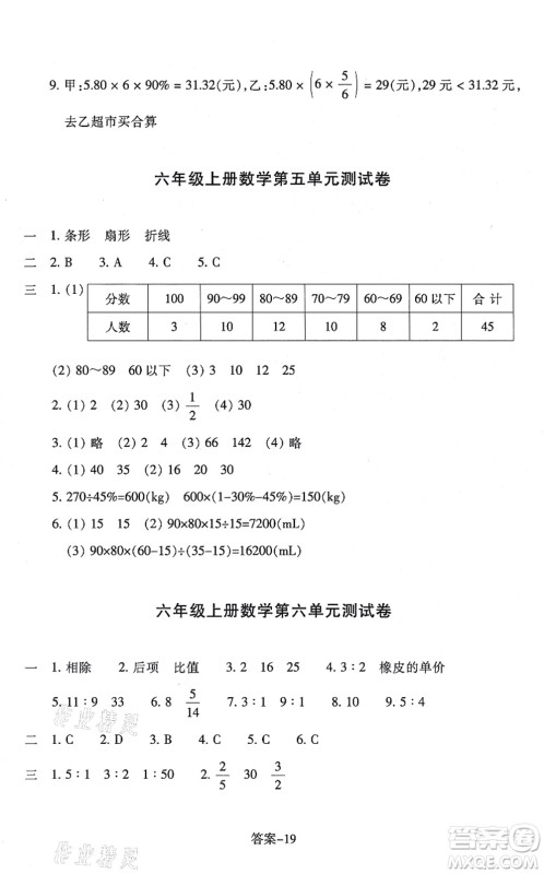 浙江少年儿童出版社2021每课一练六年级数学上册B北师大版丽水专版答案