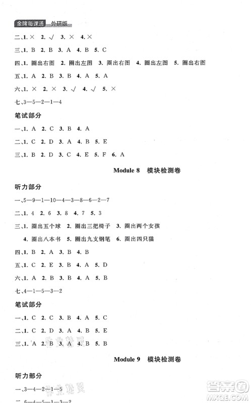 延边大学出版社2021点石成金金牌每课通一年级英语上册外研版大连专版答案
