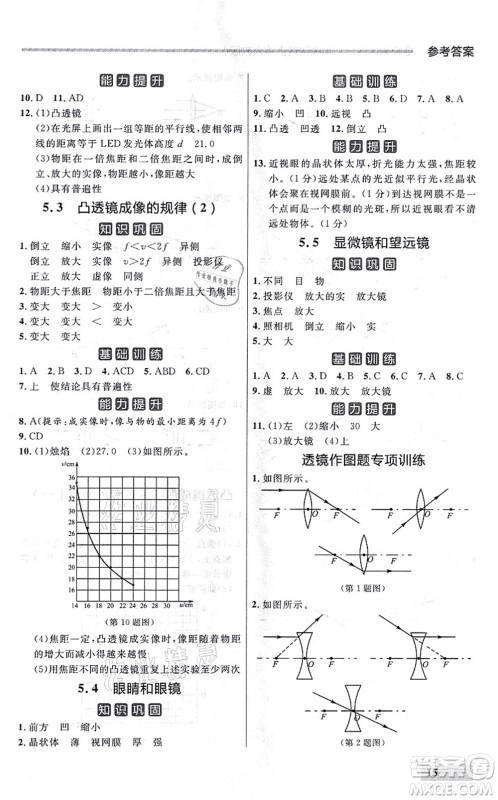 延边大学出版社2021点石成金金牌每课通八年级物理上册人教版大连专版答案