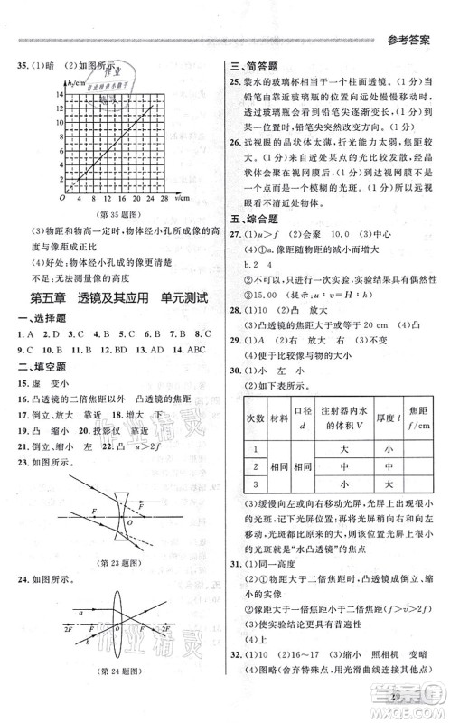 延边大学出版社2021点石成金金牌每课通八年级物理上册人教版大连专版答案