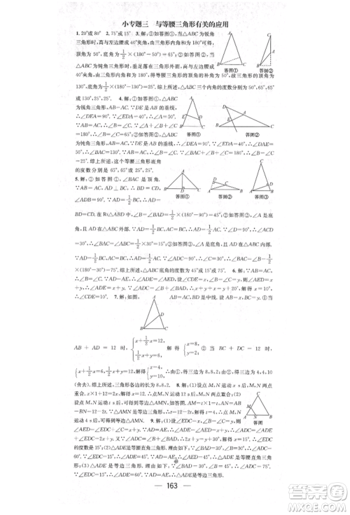 阳光出版社2021精英新课堂八年级数学上册华师大版参考答案