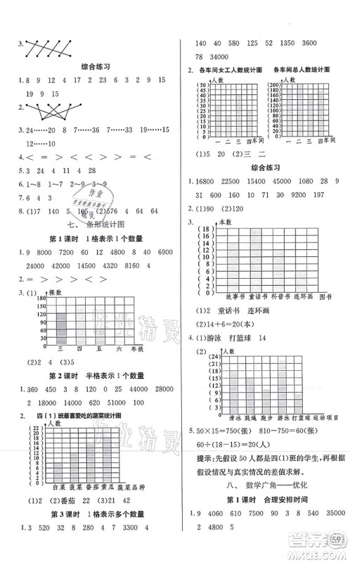 湖北科学技术出版社2021小学数学口算能力训练四年级上册人教版答案