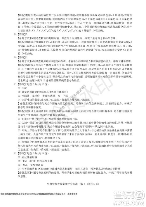 华大新高考联盟2022届高三11月教学质量测评生物试题及答案