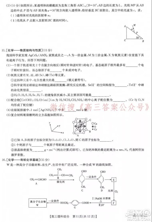 2022届新乡市高三第一次模拟考试理科综合试题及答案