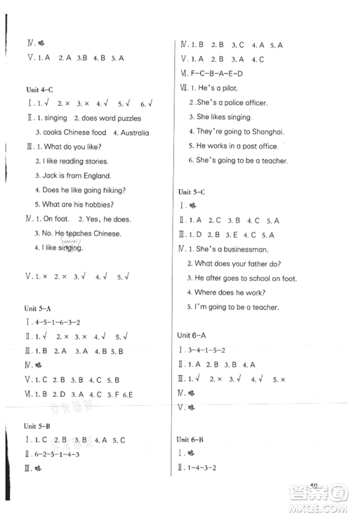 合肥工业大学出版社2021小学英语课堂练习六年级上册人教版参考答案 合肥工业大学出版社2021小学英语课堂练习六年级上册人教版参考答案