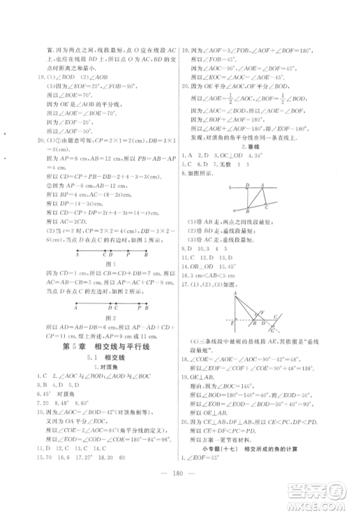 吉林大学出版社2021新起点作业本七年级数学上册华师大版参考答案