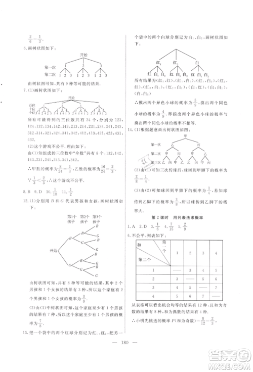 吉林大学出版社2021新起点作业本九年级数学上册华师大版参考答案