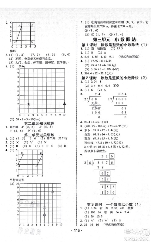 广东人民出版社2021完美学案五年级数学上册人教版答案