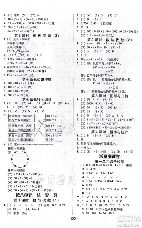 广东人民出版社2021完美学案五年级数学上册人教版答案