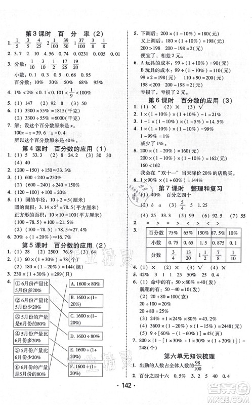 广东人民出版社2021完美学案六年级数学上册人教版答案