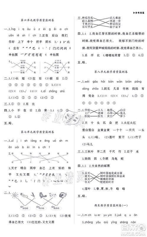 内蒙古大学出版社2021超越训练一年级语文上册R人教版绵阳专版答案