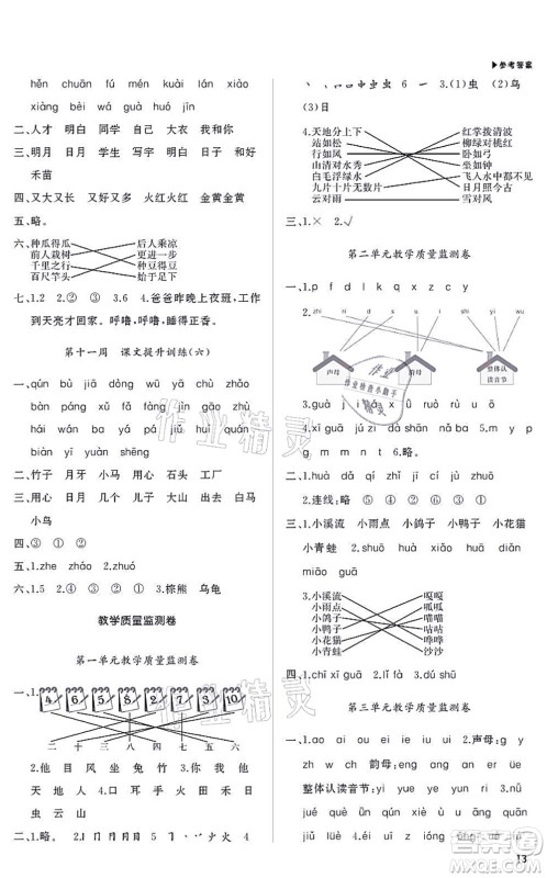 内蒙古大学出版社2021超越训练一年级语文上册R人教版绵阳专版答案