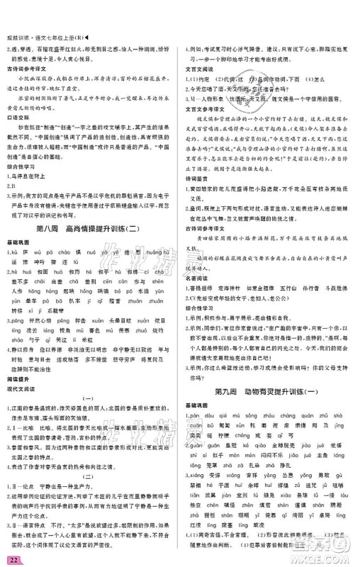 内蒙古大学出版社2021超越训练七年级语文上册R人教版答案