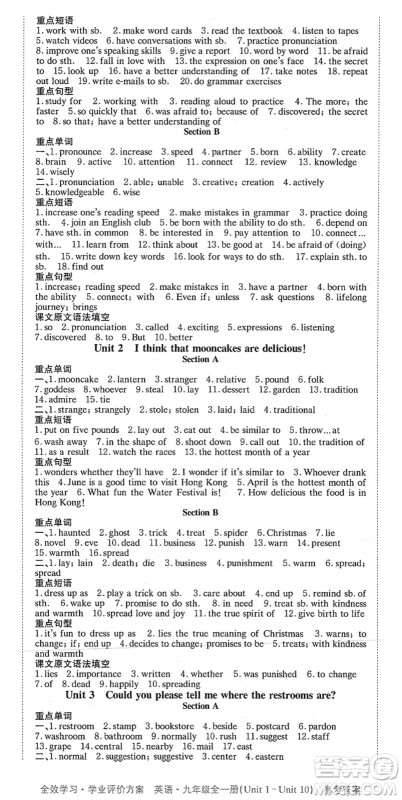 北京时代华文书局2021全效学习学业评价方案九年级英语全一册RJ人教版答案