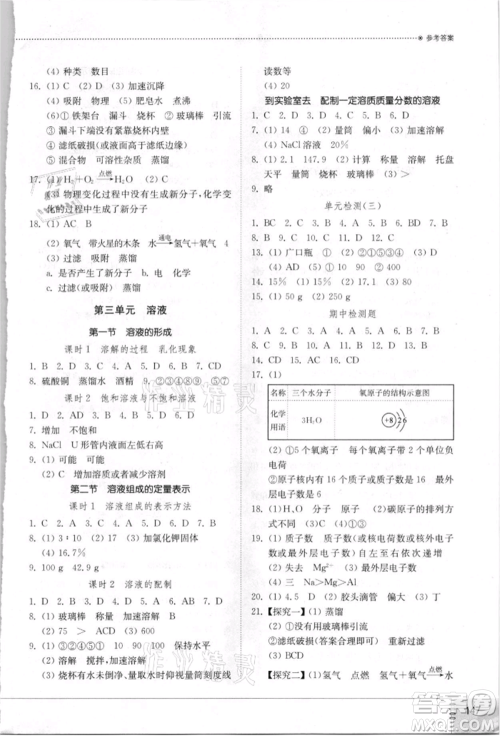 山东教育出版社2021初中同步练习册九年级化学上册鲁教版参考答案