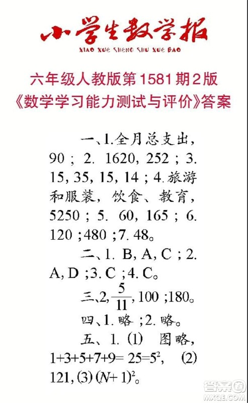 2021年小学生数学报六年级上学期第1581期答案 2021年小学生数学报六年级上学期第1581期答案