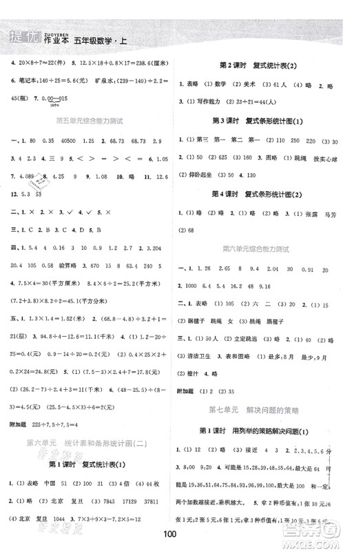 江苏人民出版社2021高效精练提优作业本五年级数学上册苏教版答案 江苏人民出版社2021高效精练提优作业本五年级数学上册苏教版答案