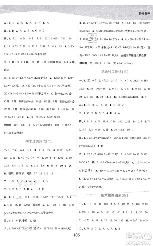 江苏人民出版社2021高效精练提优作业本五年级数学上册苏教版答案 江苏人民出版社2021高效精练提优作业本五年级数学上册苏教版答案