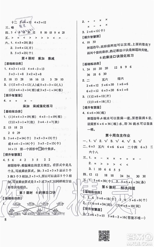 山东科学技术出版社2021新思维伴你学配单元达标测试卷二年级数学上册人教版答案