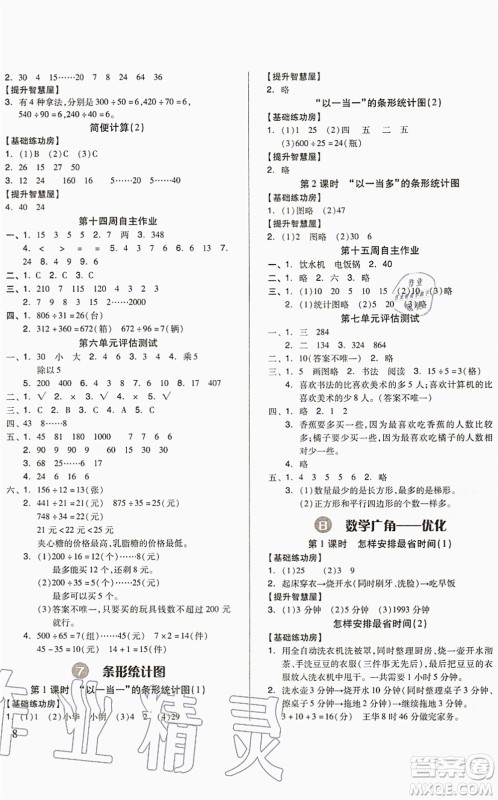 山东科学技术出版社2021新思维伴你学配单元达标测试卷四年级数学上册人教版答案