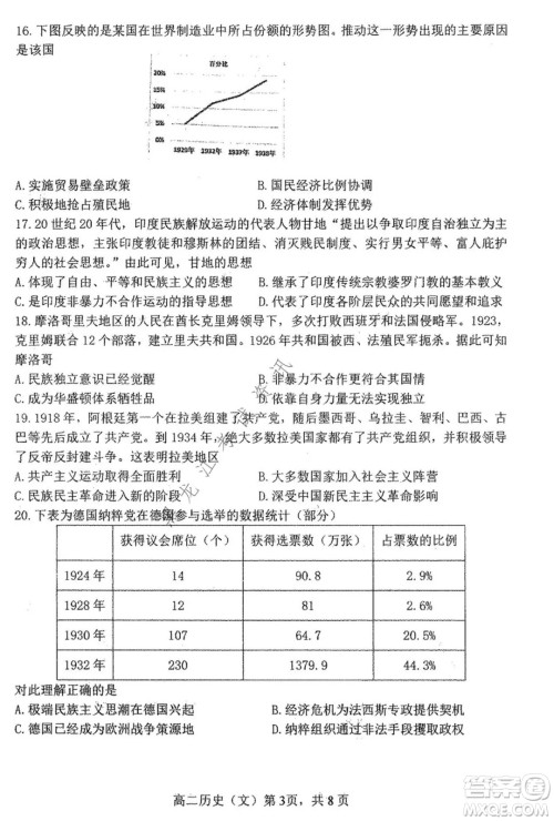 哈三中2021-2022学年度上学期高二学年第一学段考试历史文科试卷及答案 哈三中2021-2022学年度上学期高二学年第一学段考试历史文科试卷及答案