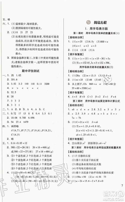 山东科学技术出版社2021新思维伴你学配单元达标测试卷五年级数学上册人教版答案 山东科学技术出版社2021新思维伴你学配单元达标测试卷五年级数学上册人教版答案