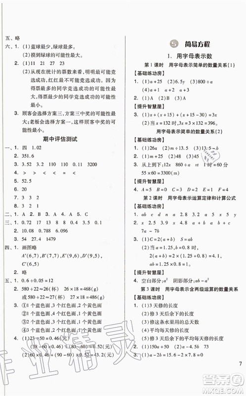 山东科学技术出版社2021新思维伴你学配单元达标测试卷五年级数学上册人教版答案