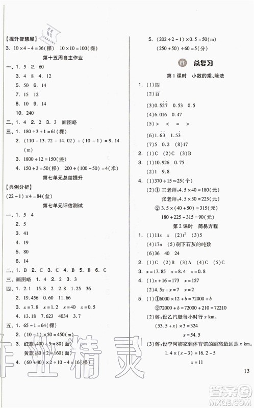 山东科学技术出版社2021新思维伴你学配单元达标测试卷五年级数学上册人教版答案