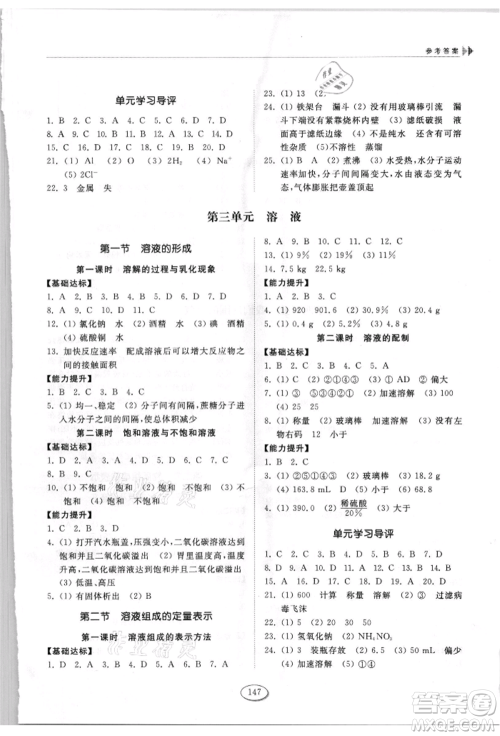 山东科学技术出版社2021初中同步练习册九年级化学上册鲁教版参考答案 山东科学技术出版社2021初中同步练习册九年级化学上册鲁教版参考答案