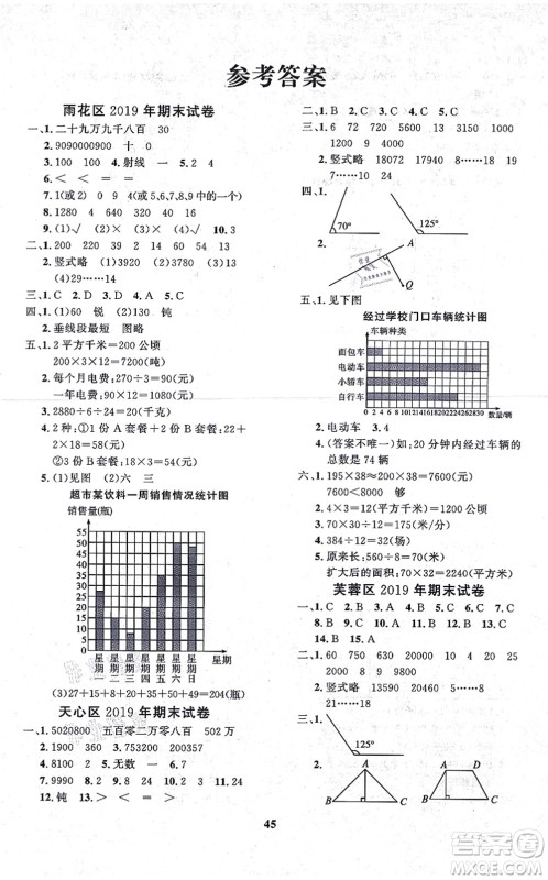 济南出版社2021黄冈360度定制课时四年级数学上册RJ人教版湖南专版答案