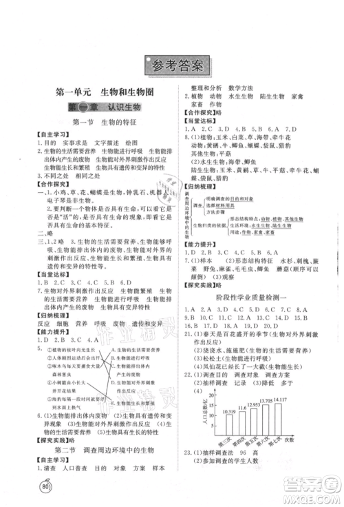 山东友谊出版社2021初中同步练习册五四制六年级生物上册鲁科版参考答案