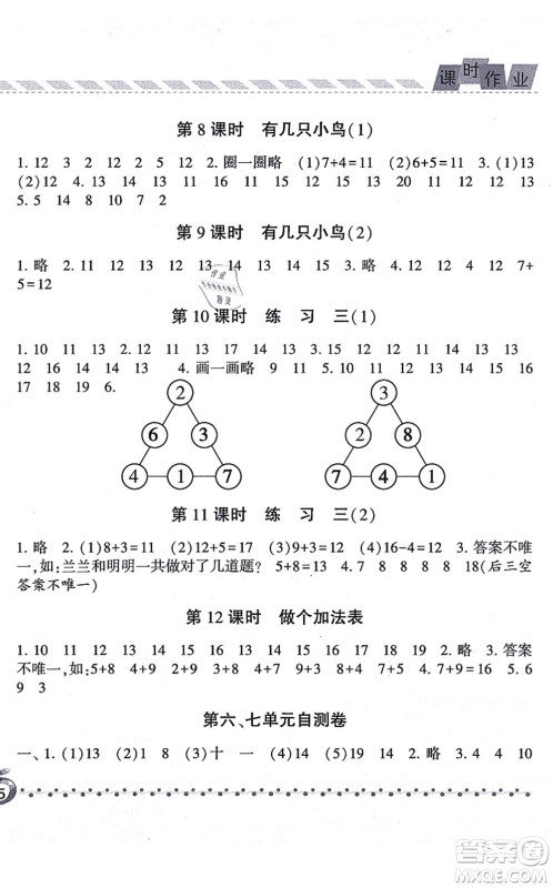 宁夏人民教育出版社2021经纶学典课时作业一年级数学上册BS北师版答案