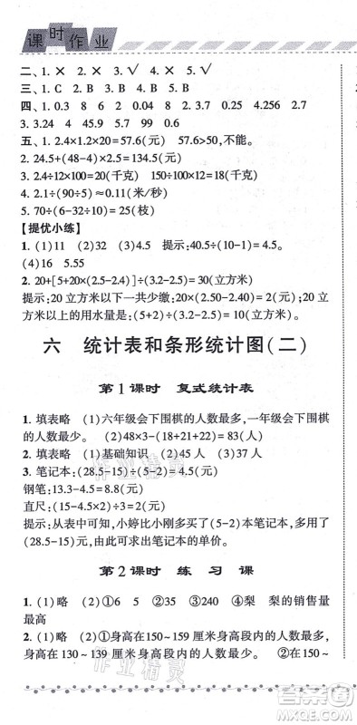 宁夏人民教育出版社2021经纶学典课时作业五年级数学上册江苏国标版答案