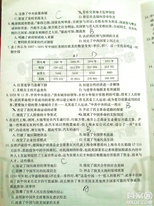 2022届江西金太阳高三12月联考历史试题及答案