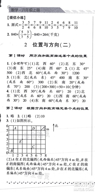 宁夏人民教育出版社2021经纶学典课时作业六年级数学上册RJ人教版答案