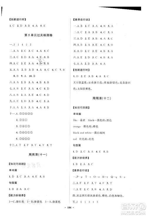 山东教育出版社2021小学同步练习册分层卷五四制三年级英语上册鲁科版参考答案