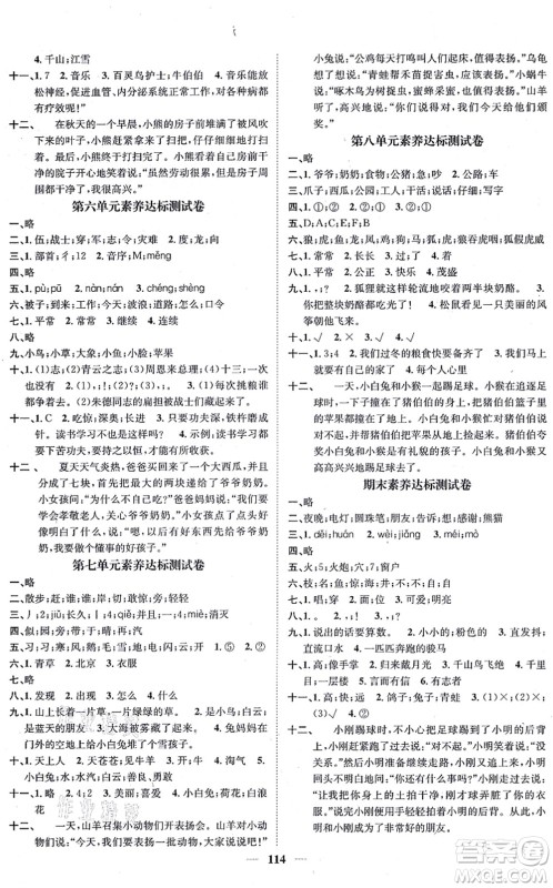 天津科学技术出版社2021智慧花朵二年级语文上册R人教版答案