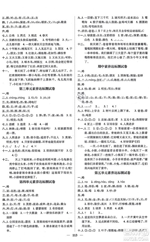 天津科学技术出版社2021智慧花朵二年级语文上册R人教版答案