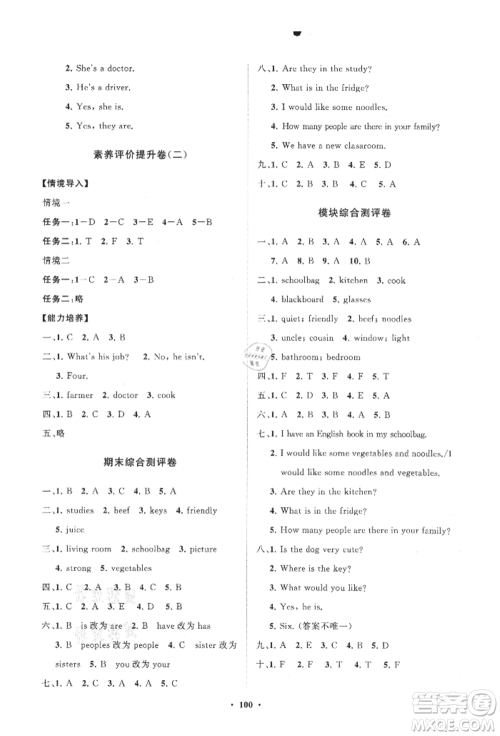 山东教育出版社2021小学同步练习册分层卷四年级英语上册人教版参考答案 山东教育出版社2021小学同步练习册分层卷四年级英语上册人教版参考答案