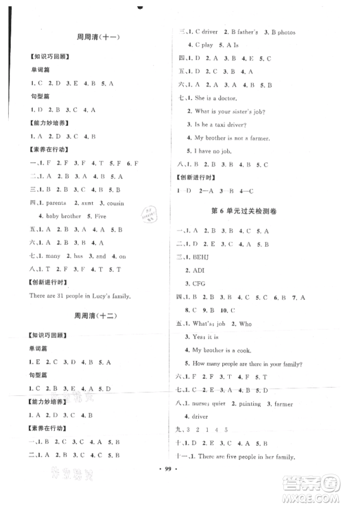 山东教育出版社2021小学同步练习册分层卷四年级英语上册人教版参考答案 山东教育出版社2021小学同步练习册分层卷四年级英语上册人教版参考答案