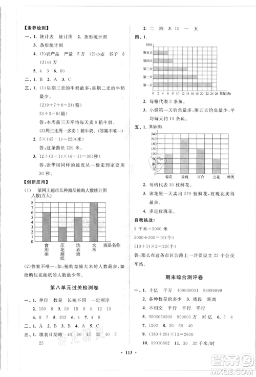 山东教育出版社2021小学同步练习册分层卷四年级数学上册青岛版参考答案