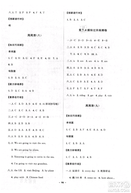 山东教育出版社2021小学同步练习册分层卷四年级英语上册外研版参考答案