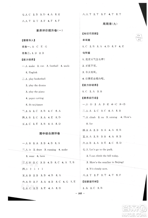 山东教育出版社2021小学同步练习册分层卷四年级英语上册鲁科版参考答案 山东教育出版社2021小学同步练习册分层卷四年级英语上册鲁科版参考答案