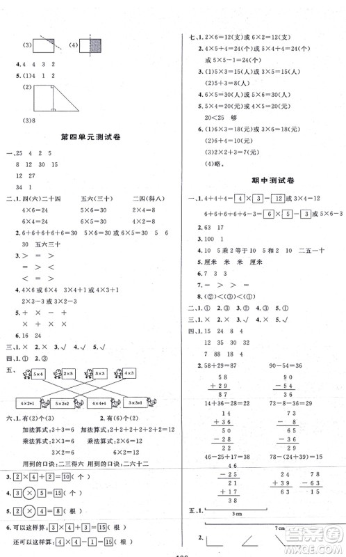 安徽人民出版社2021简易通小学同步导学练二年级数学上册RJ人教版答案