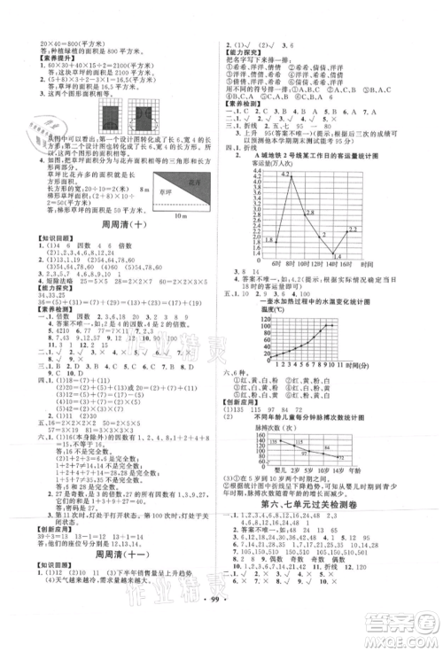 山东教育出版社2021小学同步练习册分层卷五年级数学上册青岛版参考答案